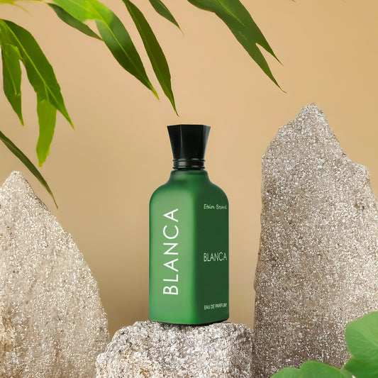 "BLANCA men’s perfume bottle – luxury fragrance with notes of grapefruit, leather, vetiver"
