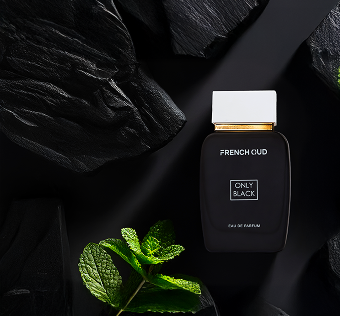 "ONLY BLACK men’s perfume bottle – citrus and herbal scent with lemon, juniper, basil, and sandalwood by Armondae"